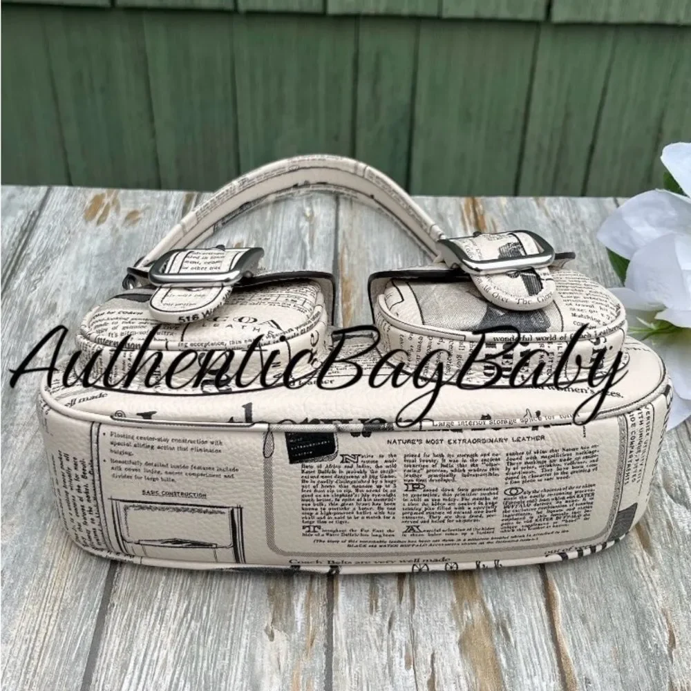 Coach Ashton Pebbled Leather Shoulder Bag With Newspaper Print Purse